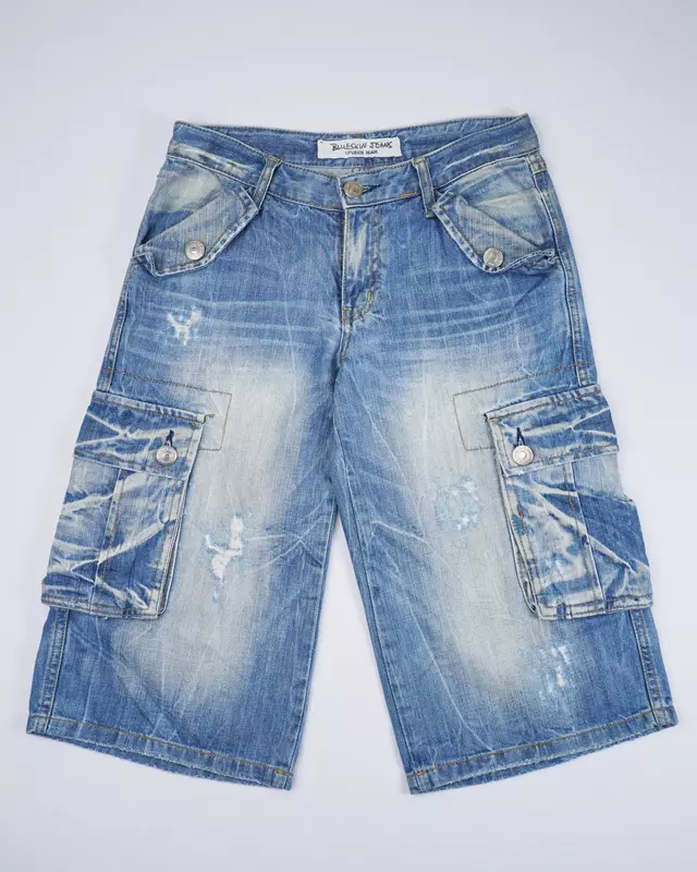 Light Wash Distressed Denim Cargo Shorts