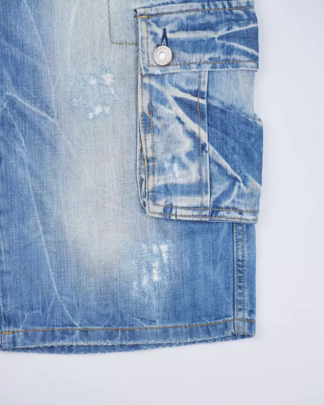 Light Wash Distressed Denim Cargo Shorts