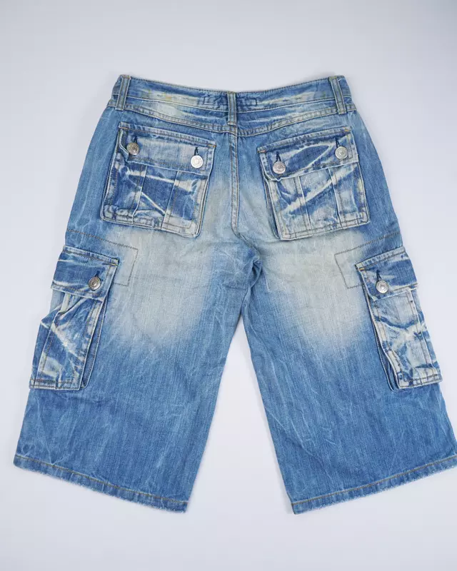 Light Wash Distressed Denim Cargo Shorts