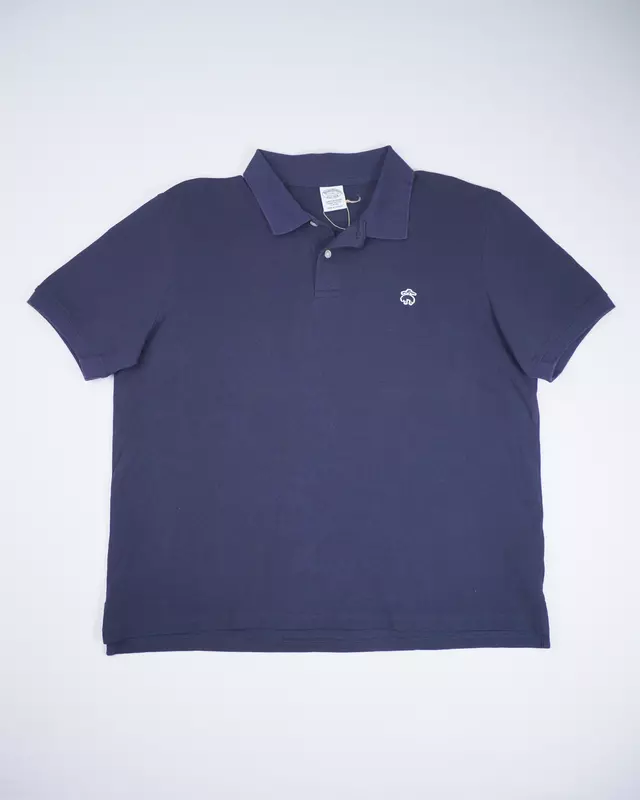 Navy Blue Pique Knit Short-Sleeve Polo Shirt