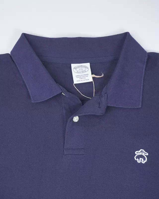 Navy Blue Pique Knit Short-Sleeve Polo Shirt