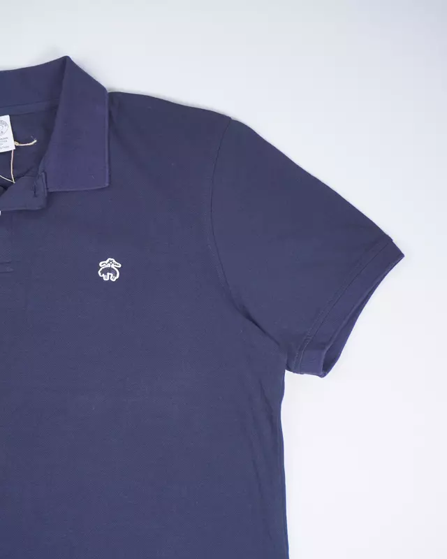 Navy Blue Pique Knit Short-Sleeve Polo Shirt