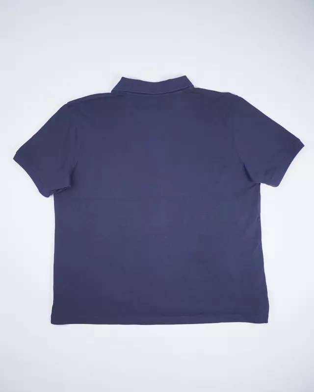 Navy Blue Pique Knit Short-Sleeve Polo Shirt