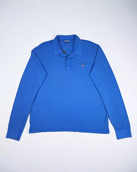 Cobalt Blue Casual Ribbed-Cuff Long-Sleeve Polo