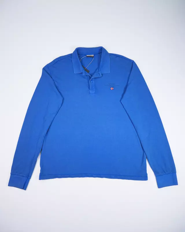 Cobalt Blue Casual Ribbed-Cuff Long-Sleeve Polo