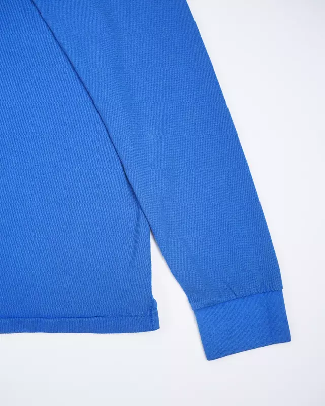 Cobalt Blue Casual Ribbed-Cuff Long-Sleeve Polo