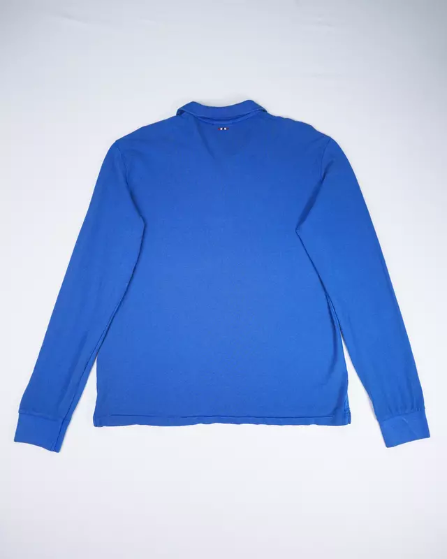 Cobalt Blue Casual Ribbed-Cuff Long-Sleeve Polo