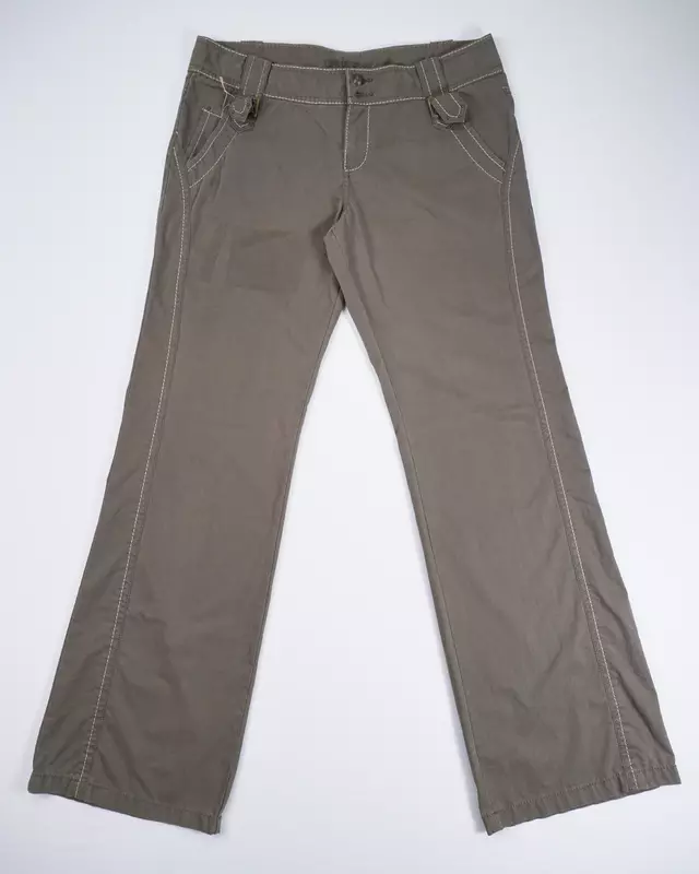 Olive Washed Contrast Stitch Trousers