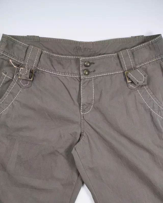 Olive Washed Contrast Stitch Trousers