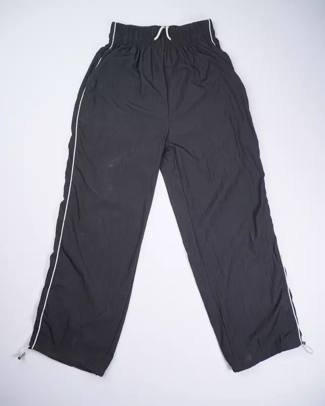 Black Crinkle-Nylon Drawstring Wind Pants