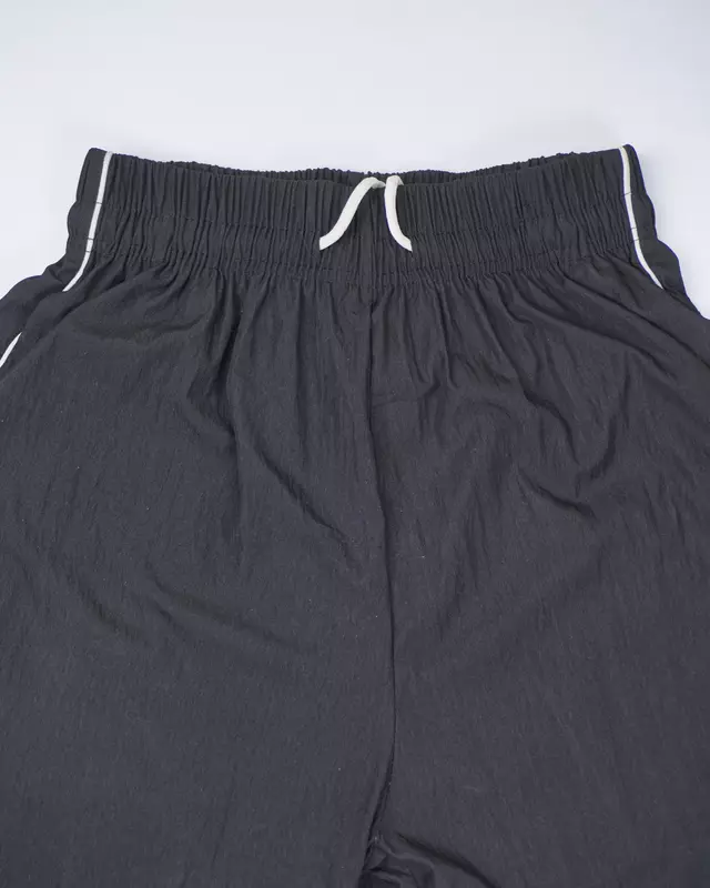 Black Crinkle-Nylon Drawstring Wind Pants