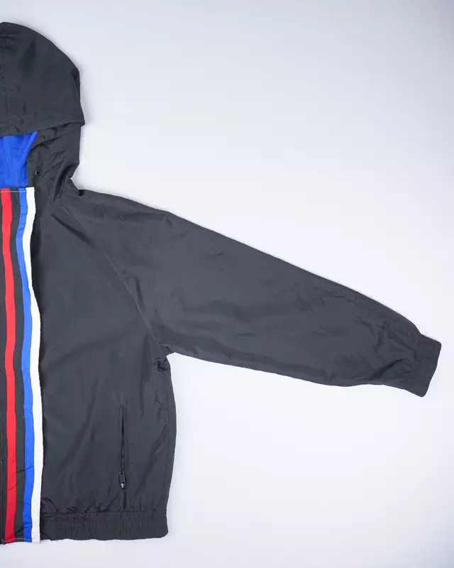 Black Tricolor-Paneled Zip Windcheater