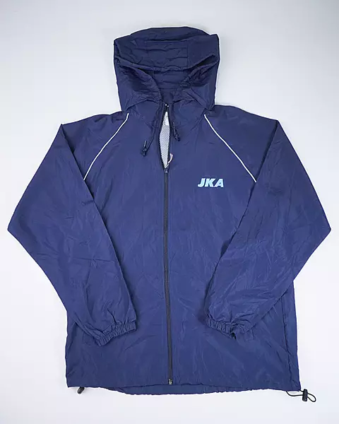 Navy Blue Sporty Retro Hooded Mesh-Lined Windcheater