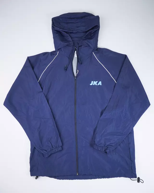 Navy Blue Sporty Retro Hooded Mesh-Lined Windcheater