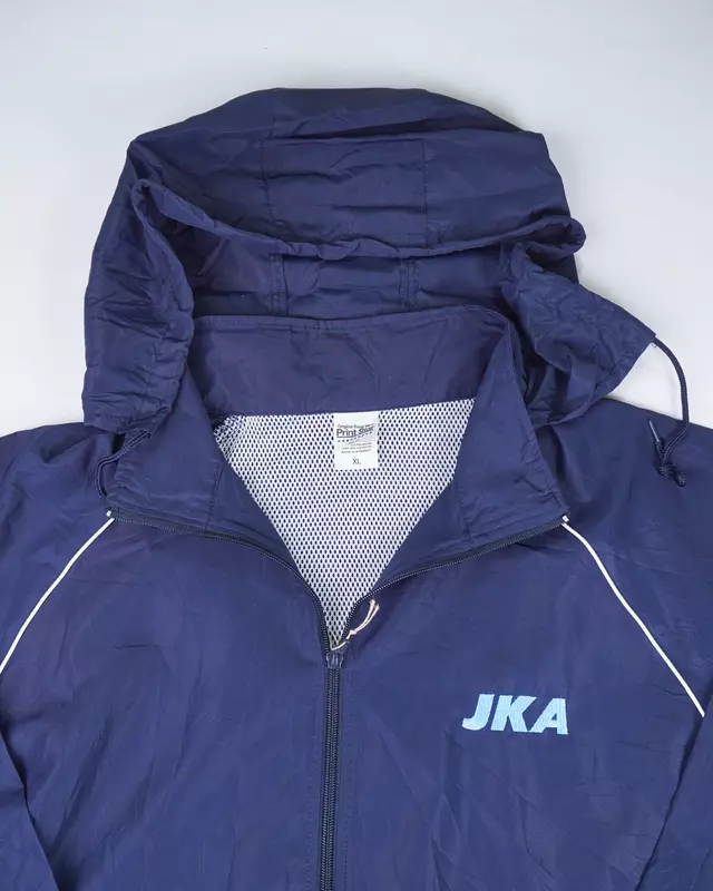 Navy Blue Sporty Retro Hooded Mesh-Lined Windcheater