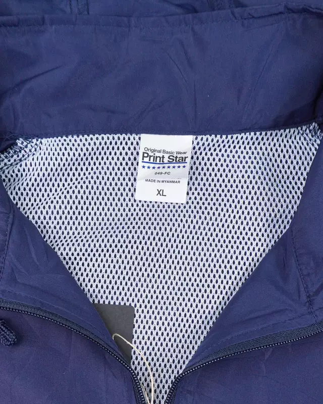 Navy Blue Sporty Retro Hooded Mesh-Lined Windcheater