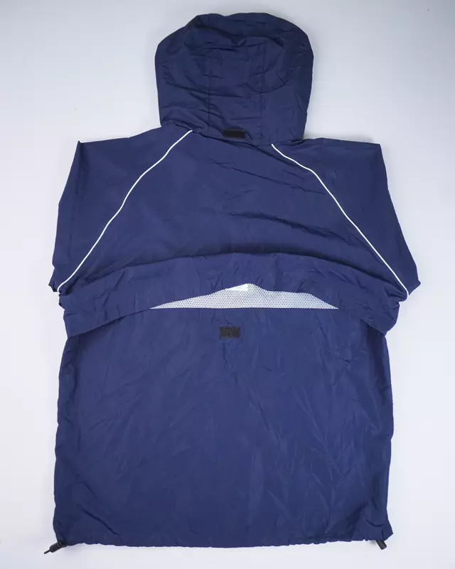 Navy Blue Sporty Retro Hooded Mesh-Lined Windcheater