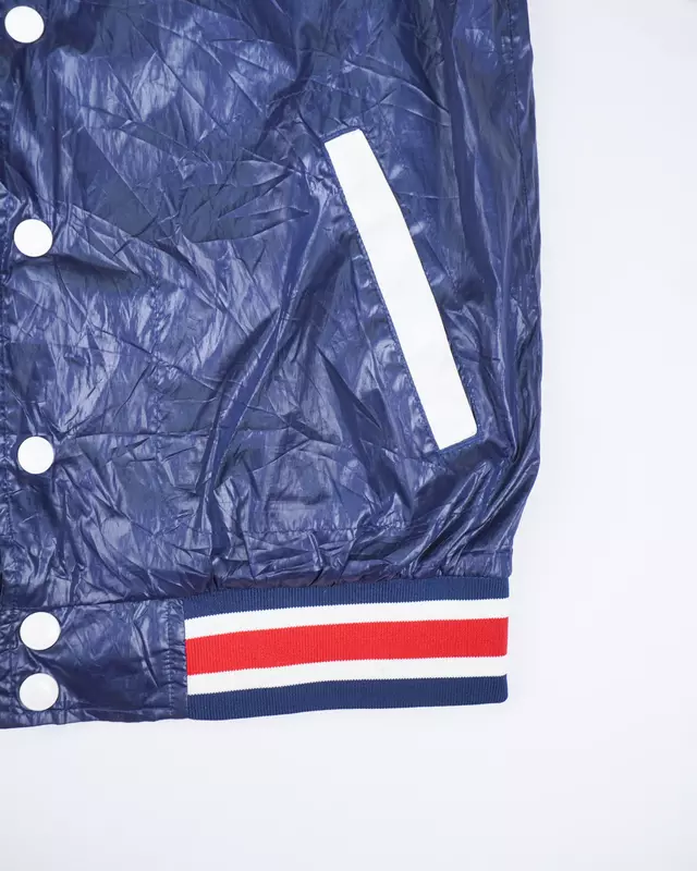 Navy and White Colorblock Varsity Bomber Jacket