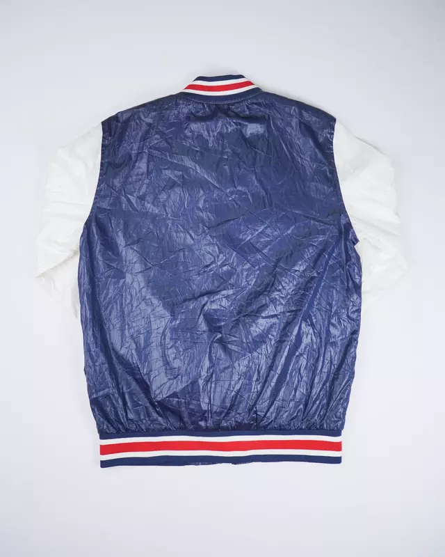 Navy and White Colorblock Varsity Bomber Jacket