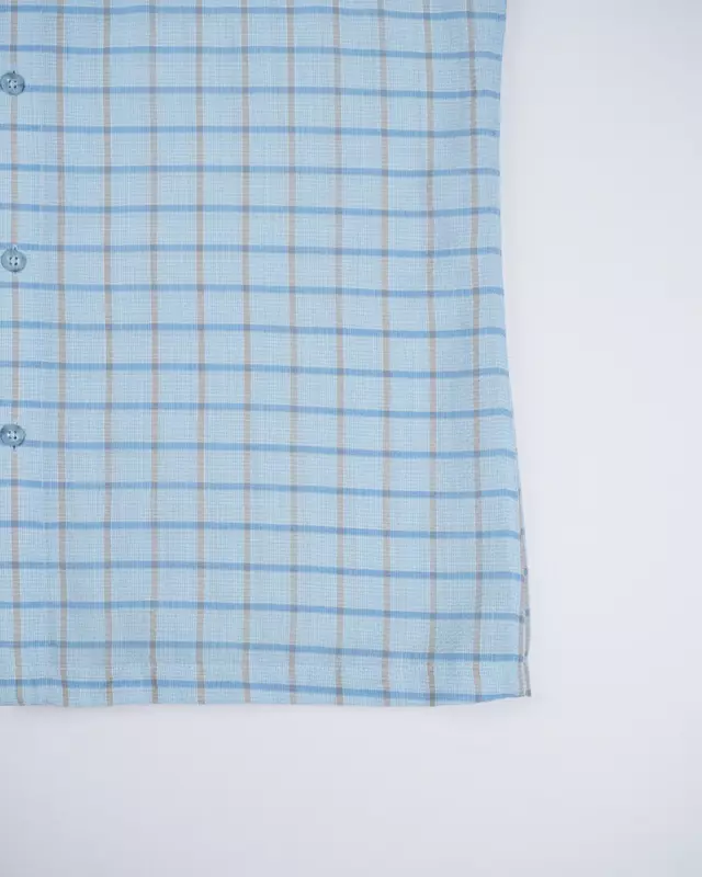 Light Blue Windowpane-Check Short-Sleeve Shirt