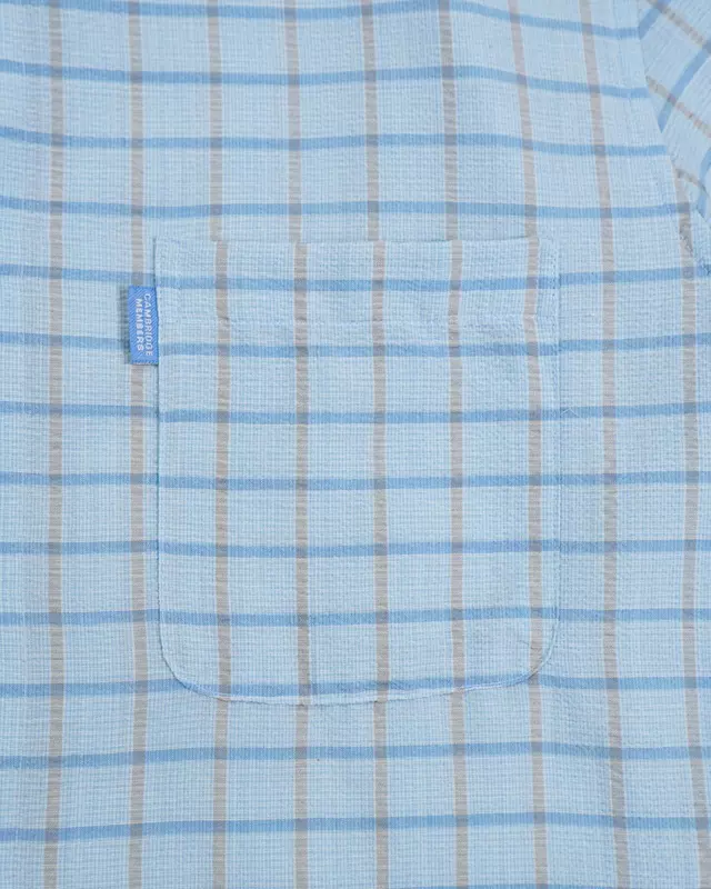 Light Blue Windowpane-Check Short-Sleeve Shirt