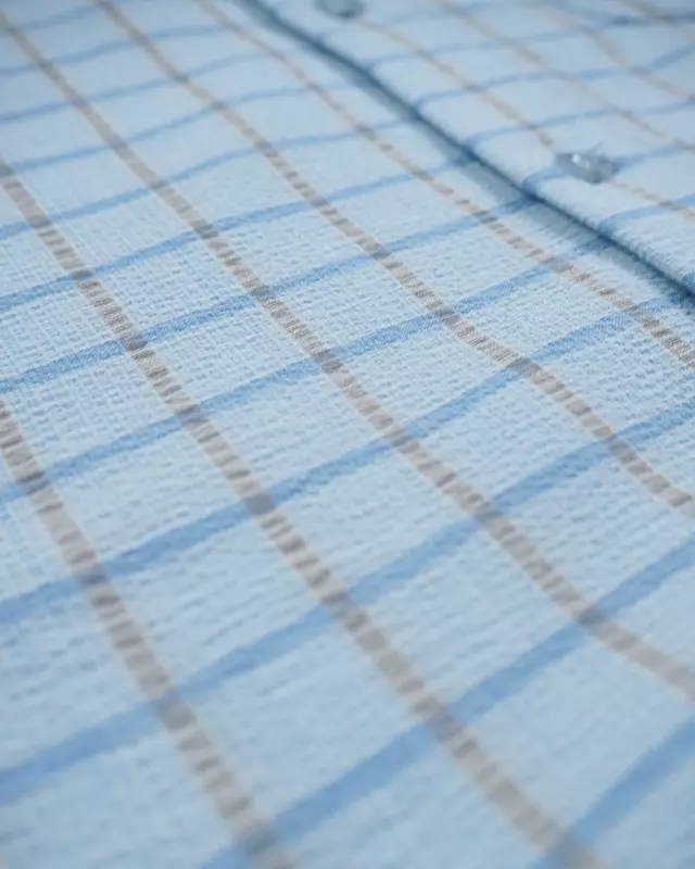 Light Blue Windowpane-Check Short-Sleeve Shirt