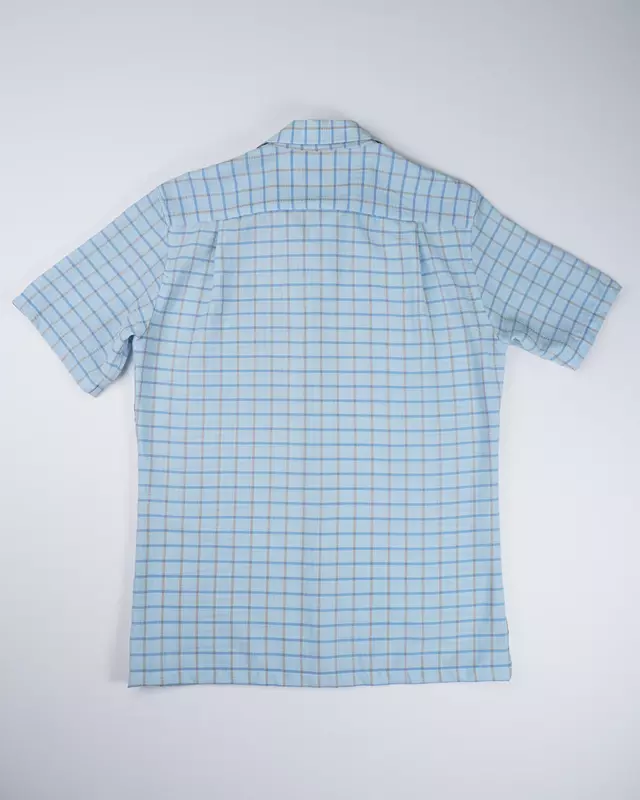 Light Blue Windowpane-Check Short-Sleeve Shirt