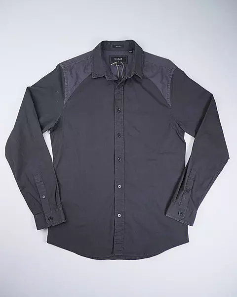 Charcoal Raglan-Stitch Slim-Fit Casual Shirt