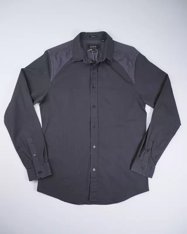 Charcoal Raglan-Stitch Slim-Fit Casual Shirt