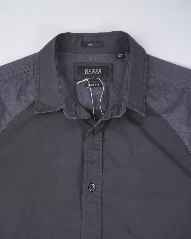 Charcoal Raglan-Stitch Slim-Fit Casual Shirt