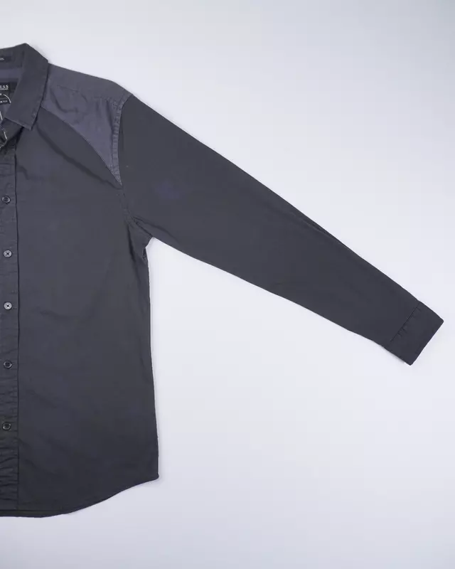 Charcoal Raglan-Stitch Slim-Fit Casual Shirt