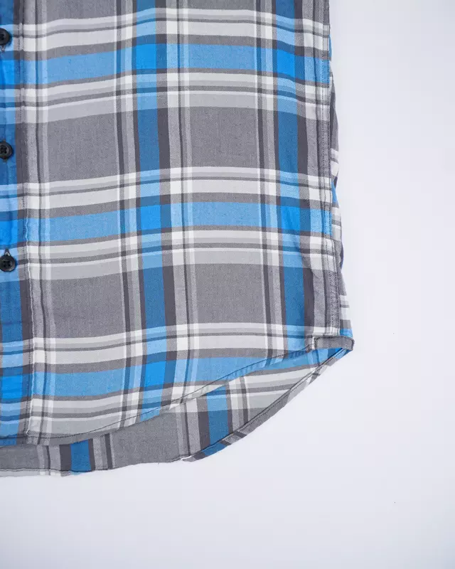 Grey and Blue Plaid Long-Sleeve Flannel Shirt
