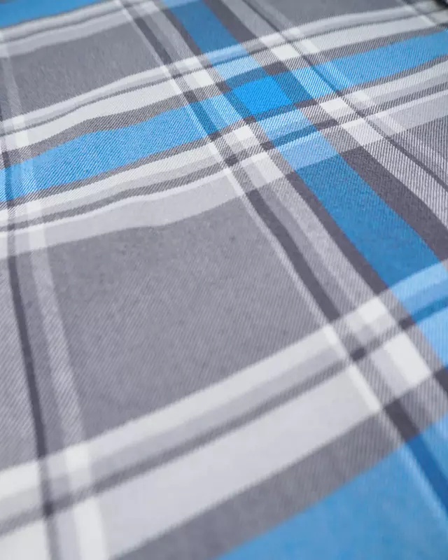 Grey and Blue Plaid Long-Sleeve Flannel Shirt