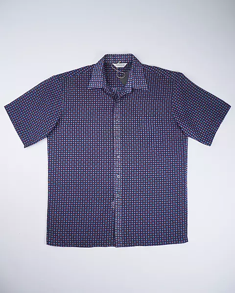 Navy Abstract Geometric Point-Collar Shirt