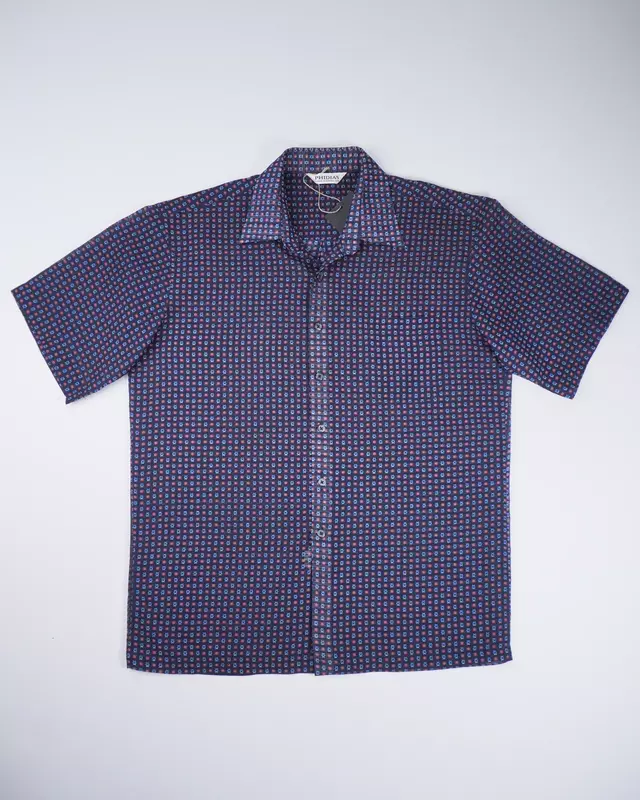 Navy Abstract Geometric Point-Collar Shirt