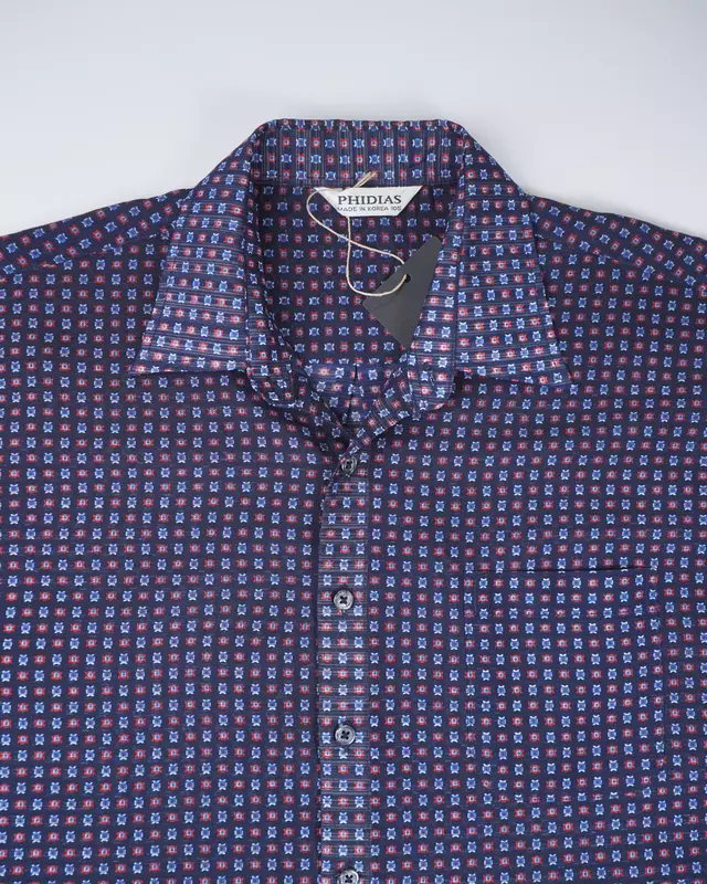 Navy Abstract Geometric Point-Collar Shirt