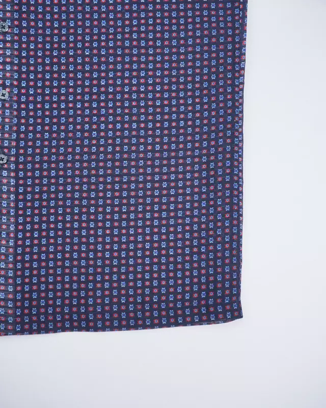 Navy Abstract Geometric Point-Collar Shirt