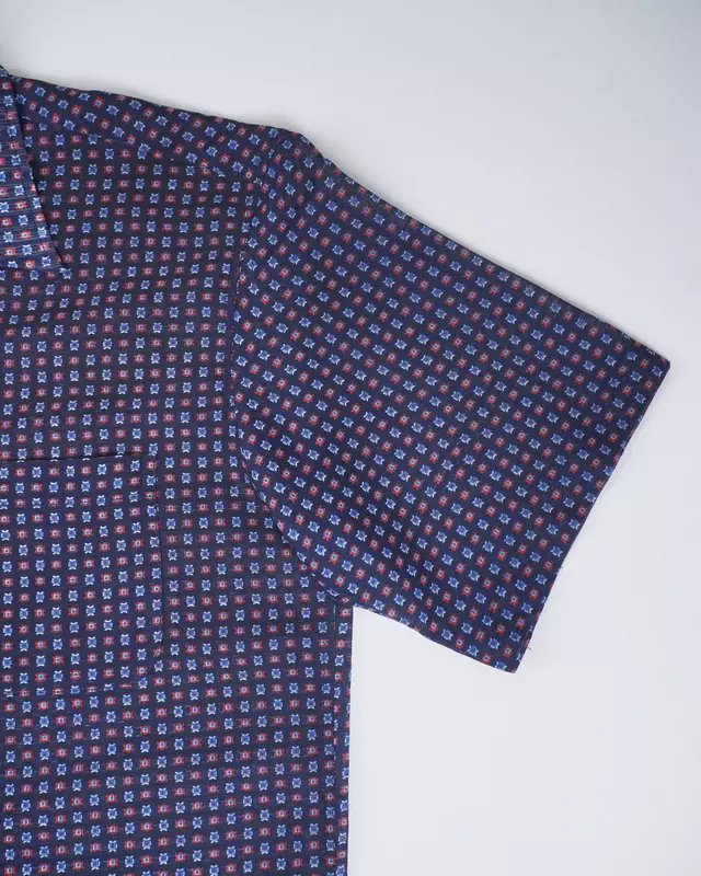 Navy Abstract Geometric Point-Collar Shirt