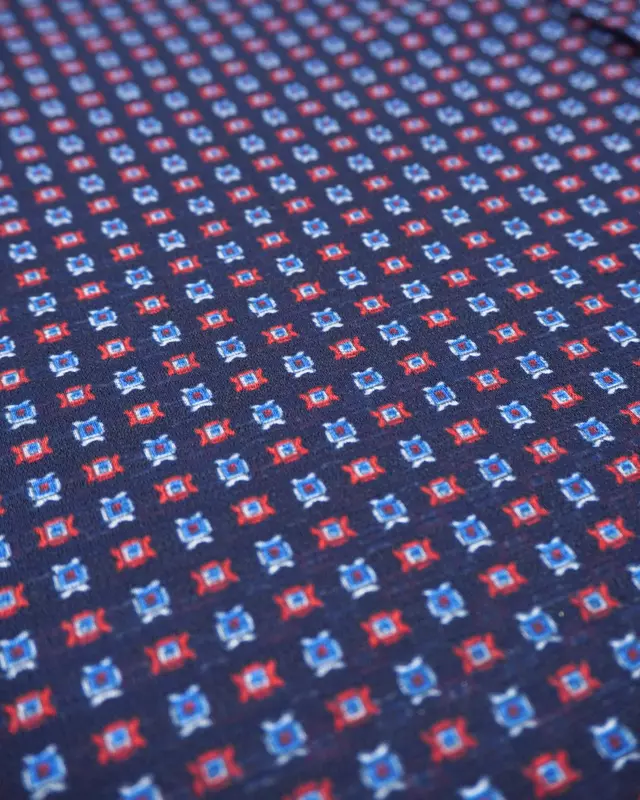 Navy Abstract Geometric Point-Collar Shirt