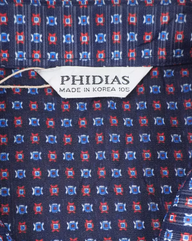 Navy Abstract Geometric Point-Collar Shirt