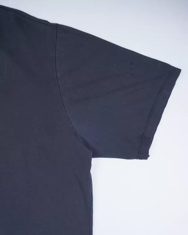 Faded Black Quote-Neck Graphic Back-Patch T-Shirt