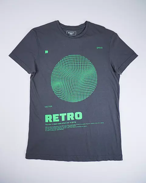 Charcoal Grey Matrix-Grid Graphic Streetwear T-Shirt