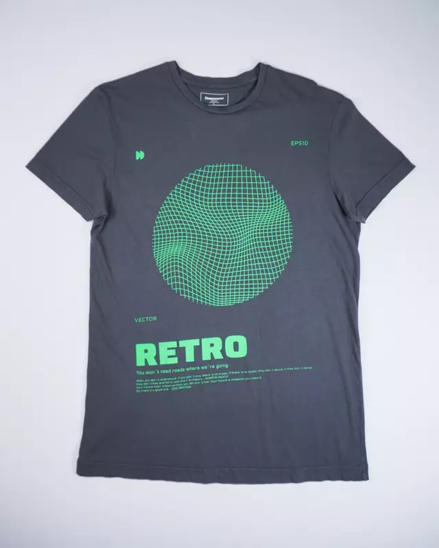 Charcoal Grey Matrix-Grid Graphic Streetwear T-Shirt