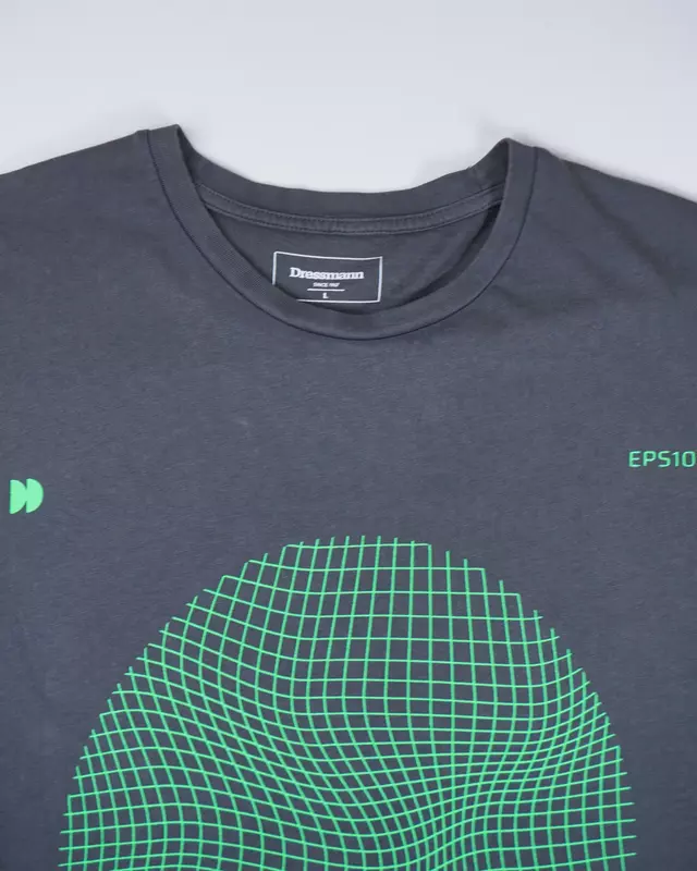 Charcoal Grey Matrix-Grid Graphic Streetwear T-Shirt