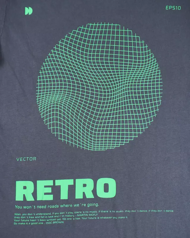 Charcoal Grey Matrix-Grid Graphic Streetwear T-Shirt