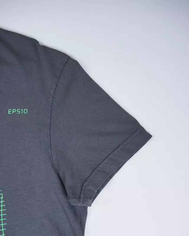 Charcoal Grey Matrix-Grid Graphic Streetwear T-Shirt
