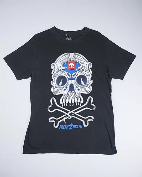 Faded Black Mech-Skull Core-Logo T-Shirt