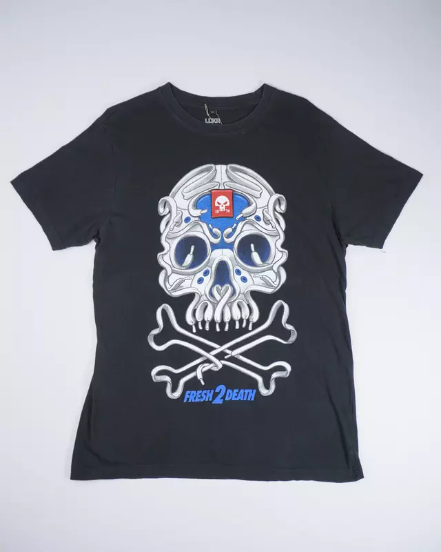 Faded Black Mech-Skull Core-Logo T-Shirt