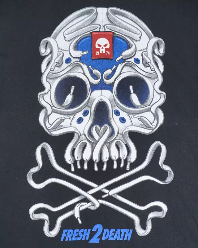 Faded Black Mech-Skull Core-Logo T-Shirt