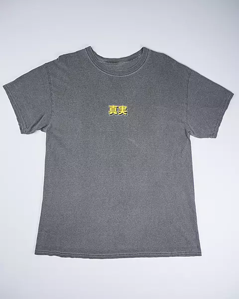 Grey Acid-Wash Kanji Dragon Graphic T-Shirt